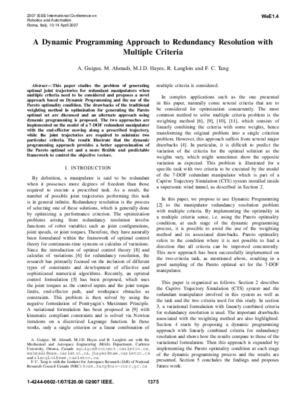 (PDF) A Dynamic Programming Approach to Redundancy Resolution with ...