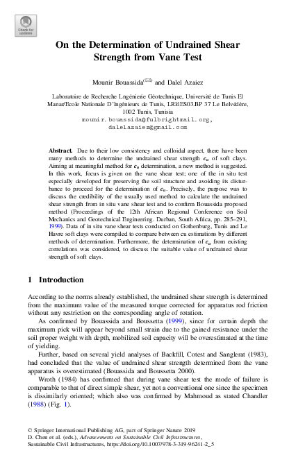 (PDF) On the Determination of Undrained Shear Strength from Vane Test