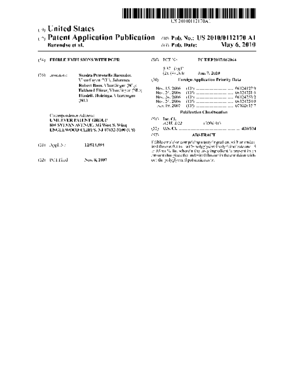 (PDF) Edible Emulsions with PGPR Field of the Invention