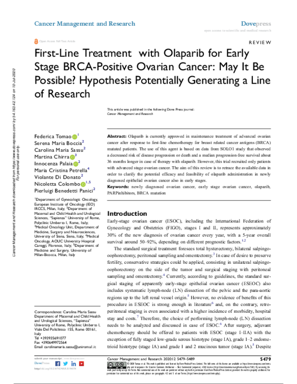 (PDF) First-Line Treatment with Olaparib for Early Stage BRCA-Positive ...