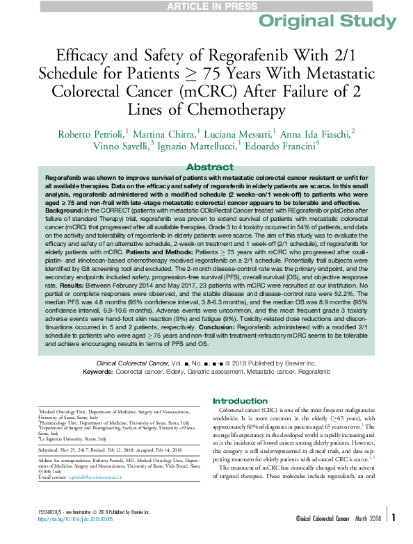 (PDF) Efficacy and Safety of Regorafenib With 2/1 Schedule for Patients ...