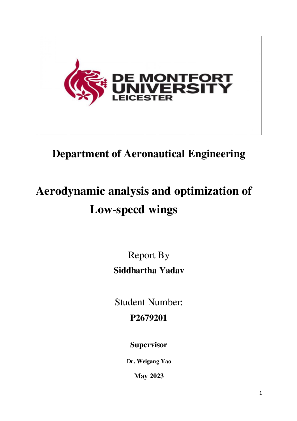 (PDF) Aerodynamic analysis and optimization of Low-speed wings Report By
