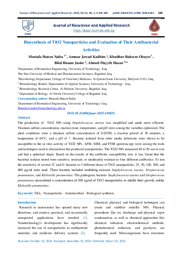 (PDF) Biosynthesis of TiO2 Nanoparticles and Evaluation of Their ...
