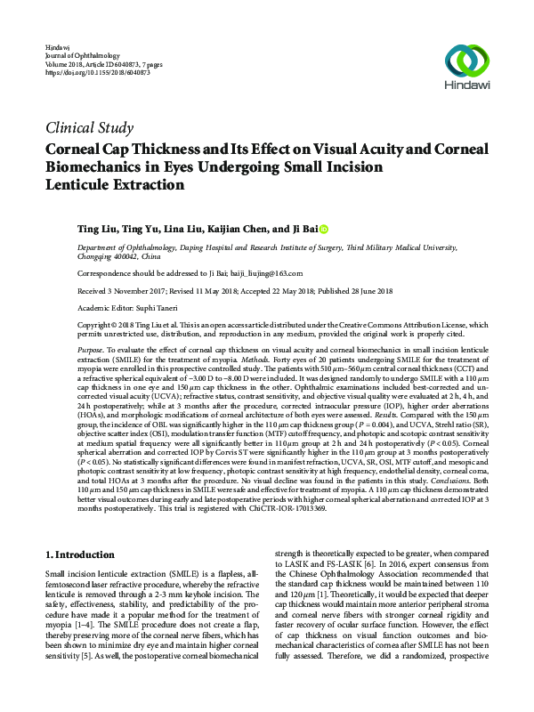 (PDF) Corneal Cap Thickness and Its Effect on Visual Acuity and Corneal ...