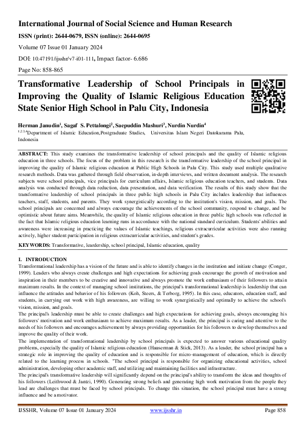 (PDF) Transformative Leadership of School Principals in Improving the ...