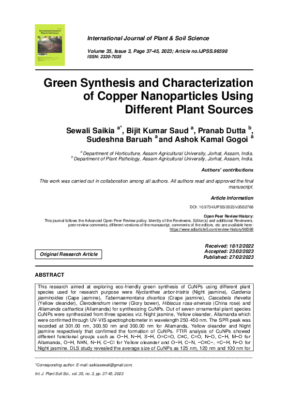 (PDF) Green Synthesis and Characterization of Copper Nanoparticles ...