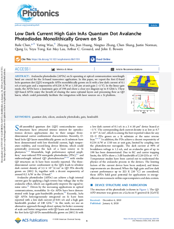 (PDF) Low Dark Current High Gain InAs Quantum Dot Avalanche Photodiodes ...