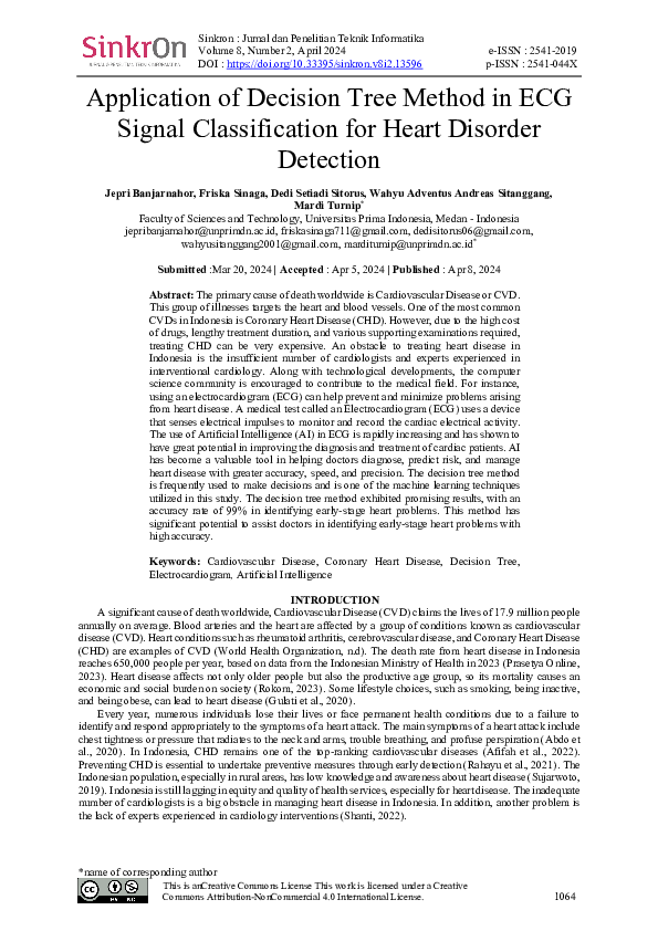 (PDF) Application of Decision Tree Method in ECG Signal Classification ...