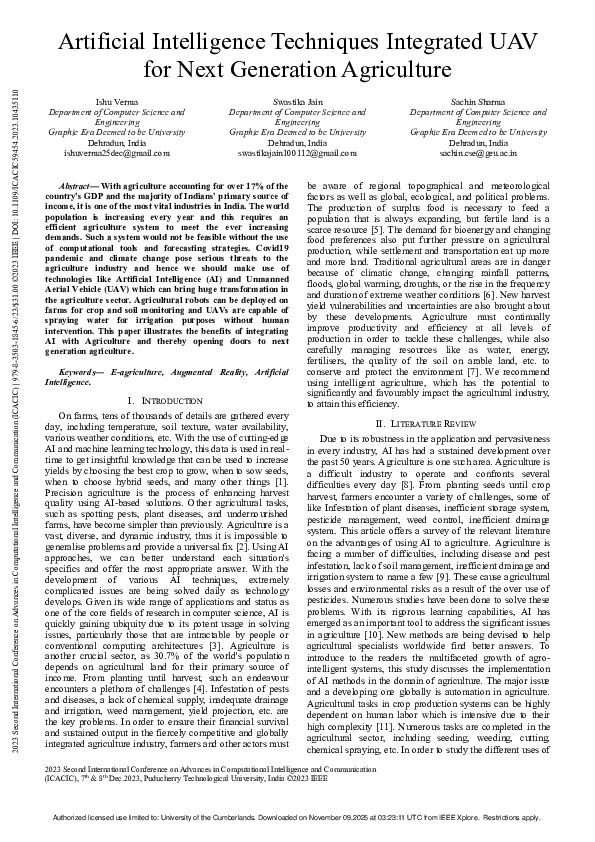 (PDF) Artificial Intelligence Techniques Integrated UAV for Next ...