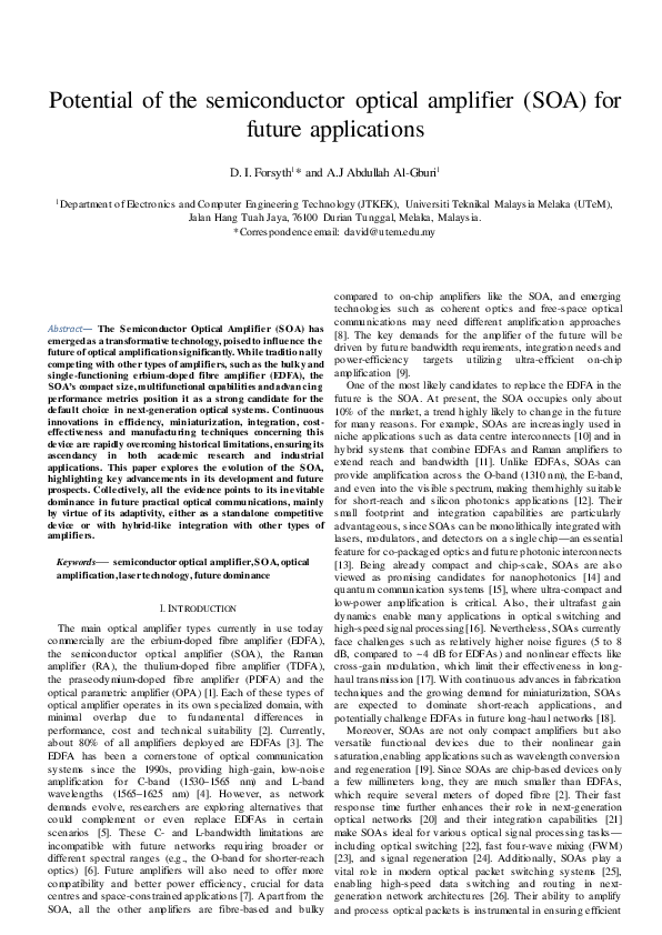 (PDF) Potential of the Semiconductor Optical Amplifier (SOA) for Future ...