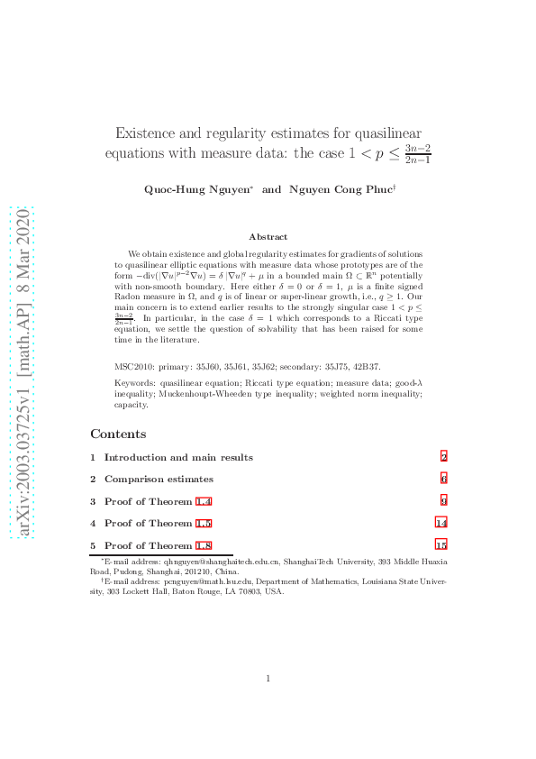 (PDF) Existence and regularity estimates for quasilinear equations with ...