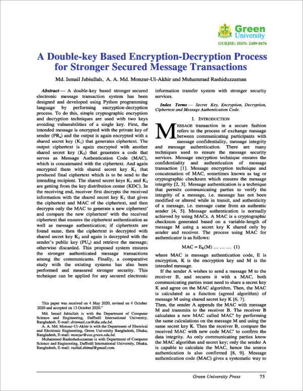 (PDF) A Double-Key Based Encryption-Decryption Process for Stronger ...
