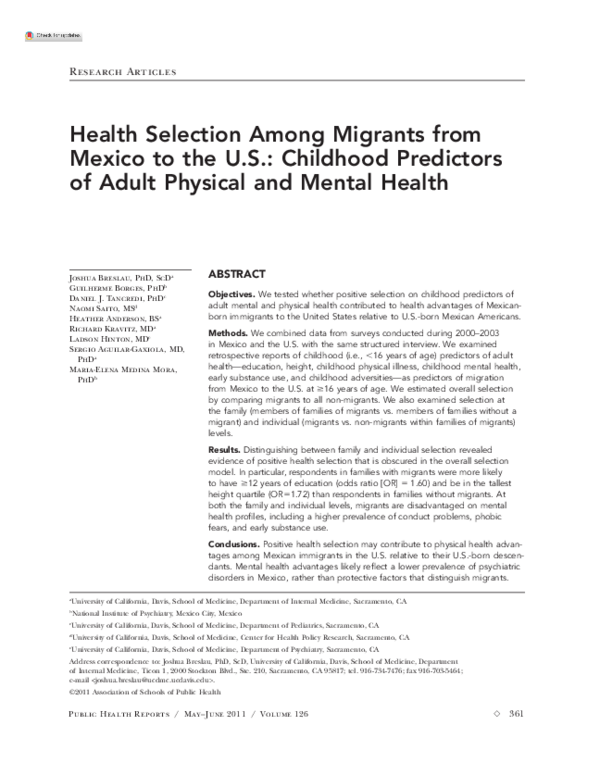 (PDF) Health selection among migrants from Mexico to the U.S ...