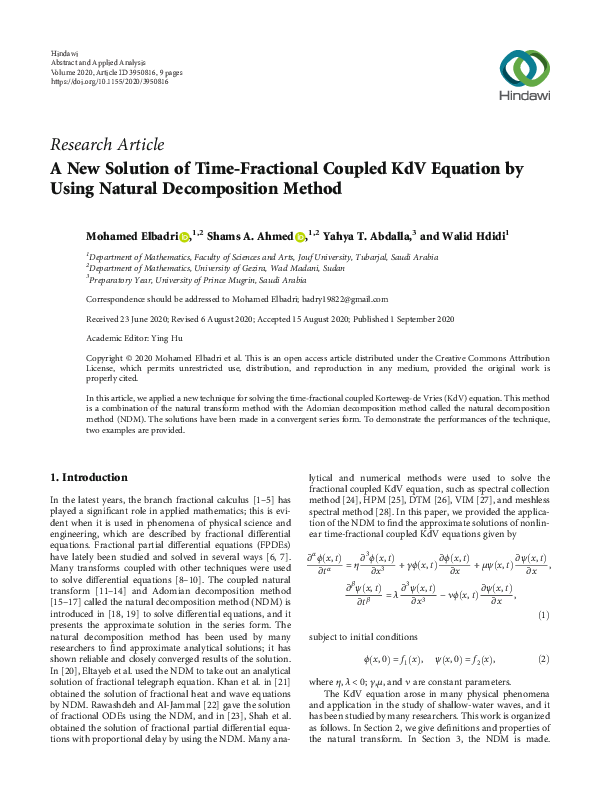 (PDF) A New Solution of Time-Fractional Coupled KdV Equation by Using ...