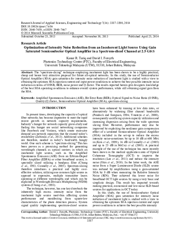(PDF) Optimization of Intensity Noise Reduction from an Incoherent ...