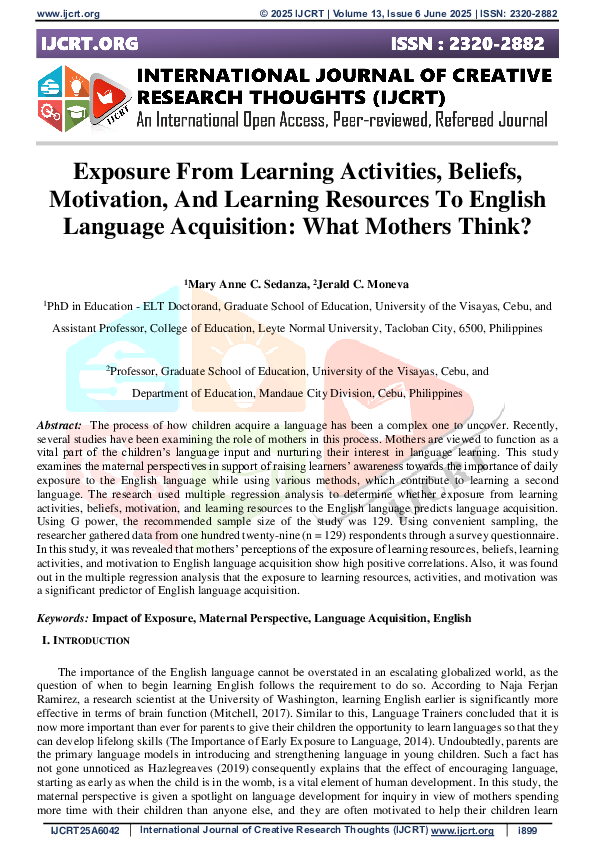 (PDF) Exposure From Learning Activities, Beliefs, Motivation, And ...