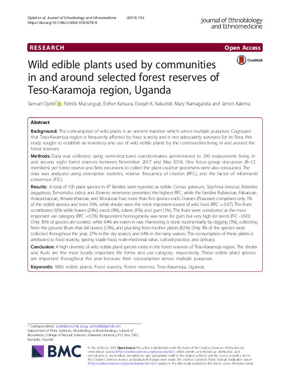 (PDF) Wild edible plants used by communities in and around selected ...