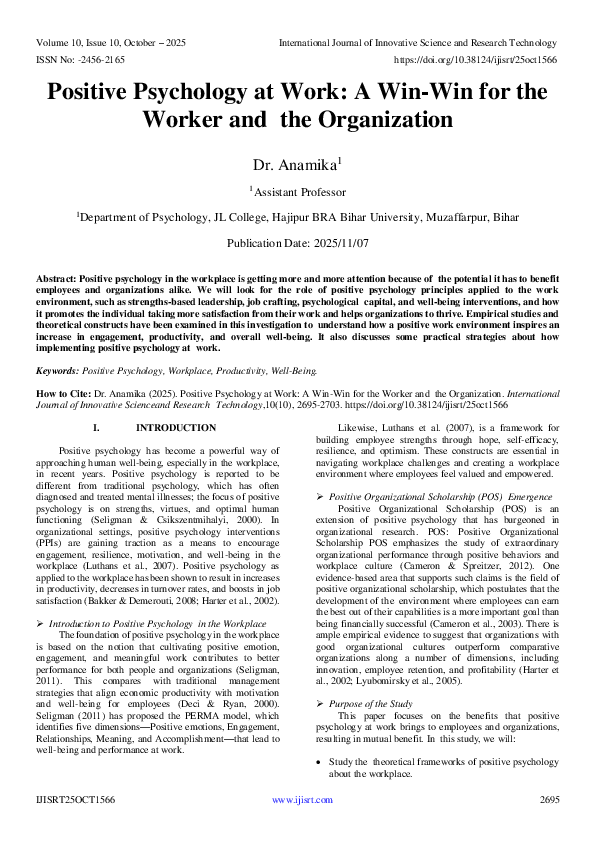 (PDF) Positive Psychology at Work: A Win-Win for the Worker and the ...
