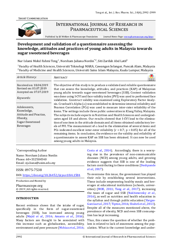 (PDF) Development and validation of a questionnaire assessing the ...