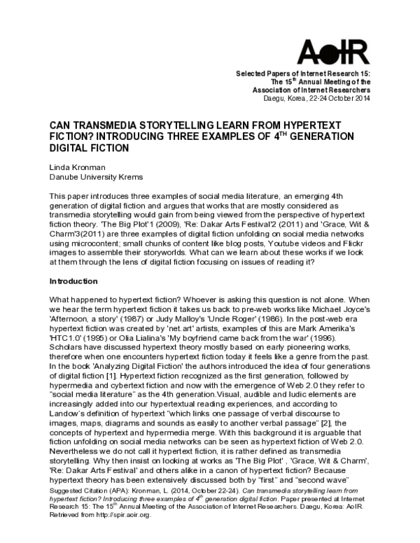 (PDF) Can Transmedia Storytelling Learn from Hypertext Fiction ...