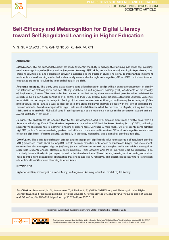 (PDF) Self-Efficacy and Metacognition for Digital Literacy toward Self ...