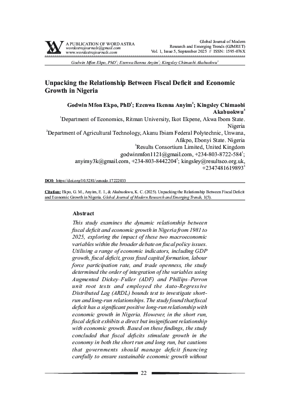 (PDF) Unpacking the Relationship Between Fiscal Deficit and Economic ...