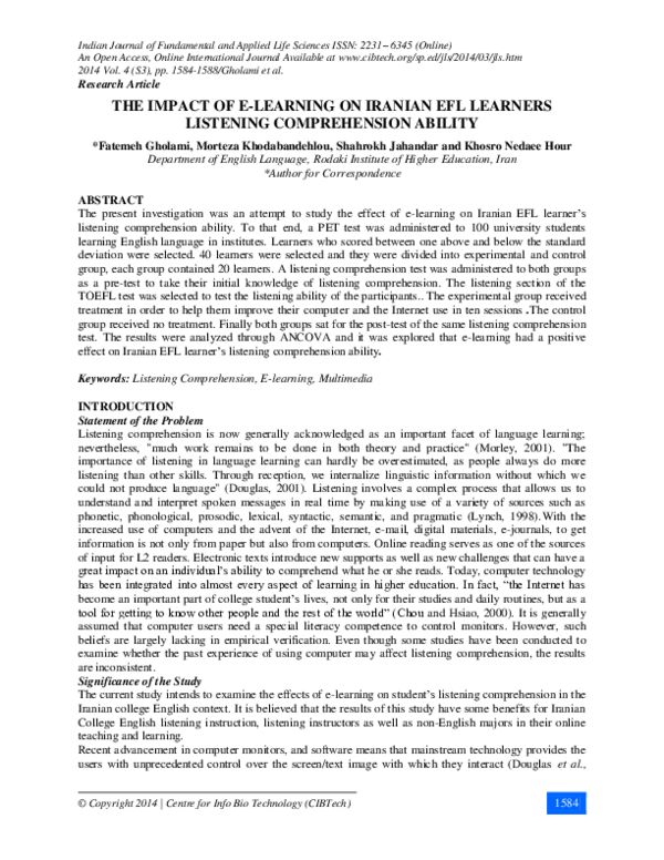 (PDF) The Impact of E-Learning on Iranian Efl Learners Listening ...