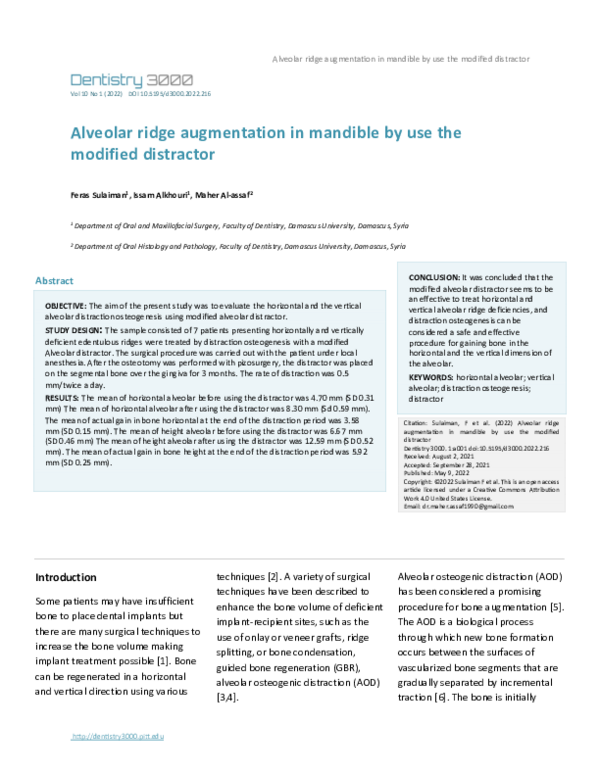 (PDF) Alveolar ridge augmentation in mandible by use the modified ...