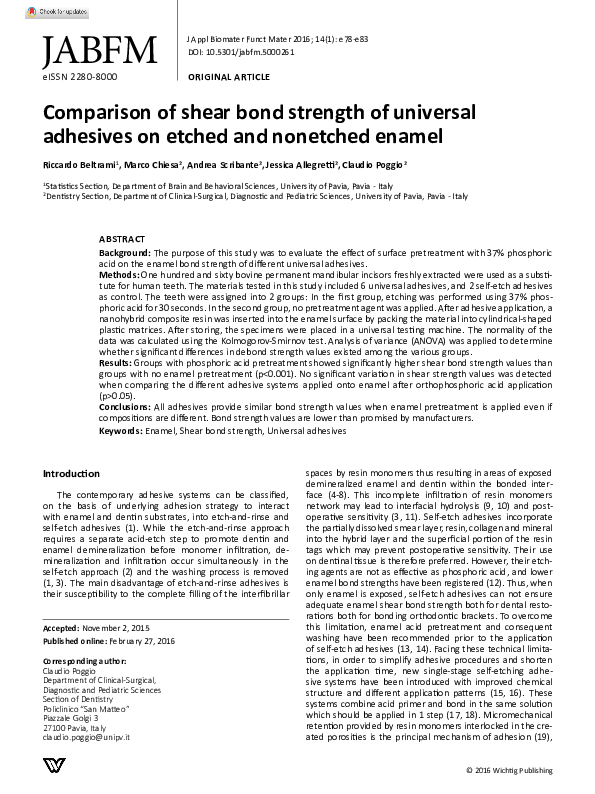 (PDF) Comparison of Shear Bond Strength of Universal Adhesives on ...