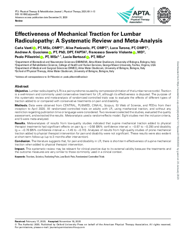 (PDF) Effectiveness of Mechanical Traction for Lumbar Radiculopathy: A ...
