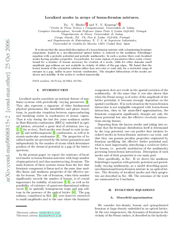 (PDF) Localized modes in arrays of boson-fermion mixtures