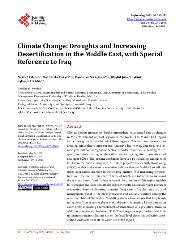 (PDF) Climate Change: Droughts and Increasing Desertification in the ...
