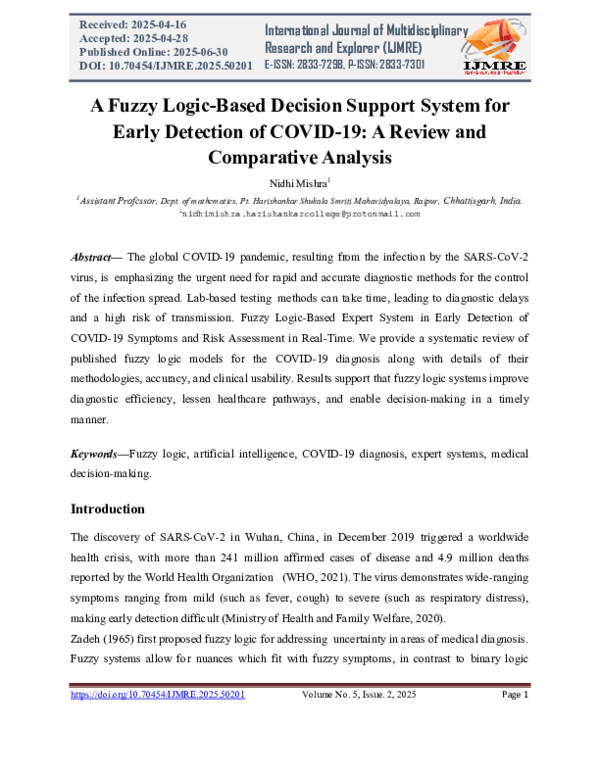 (PDF) A Fuzzy Logic-Based Decision Support System for Early Detection ...