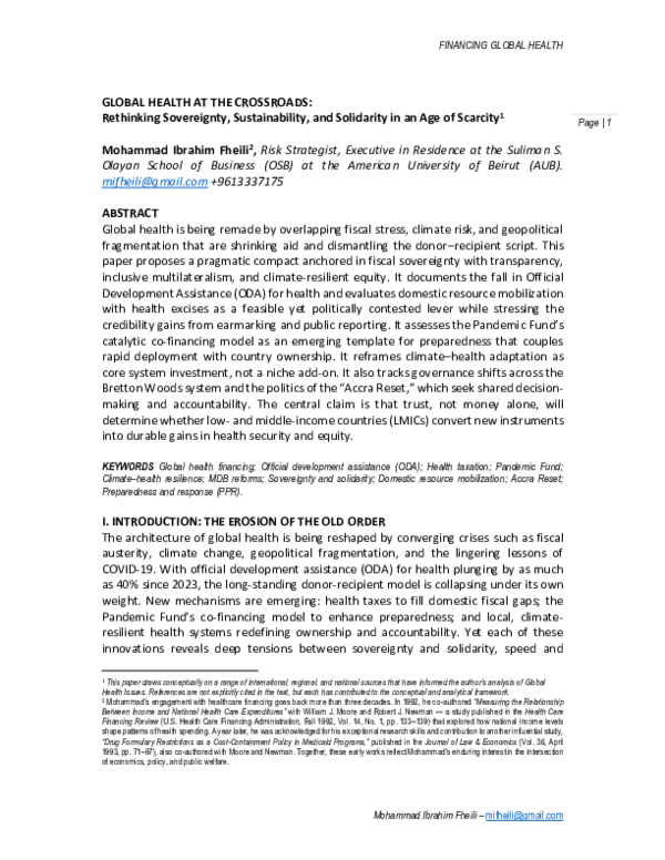 (PDF) GLOBAL HEALTH AT THE CROSSROADS: Rethinking Sovereignty ...