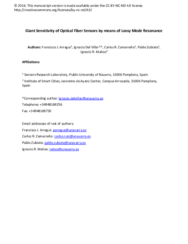 (PDF) Giant sensitivity of optical fiber sensors by means of lossy mode ...