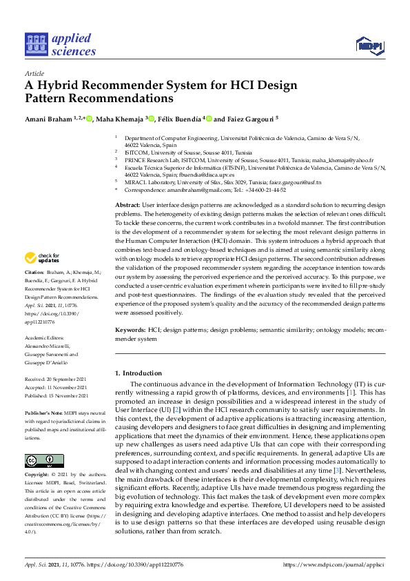 (PDF) A Hybrid Recommender System for HCI Design Pattern Recommendations