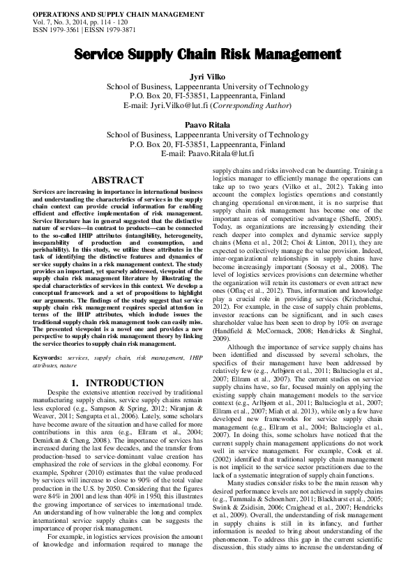 (PDF) Service Supply Chain Risk Management