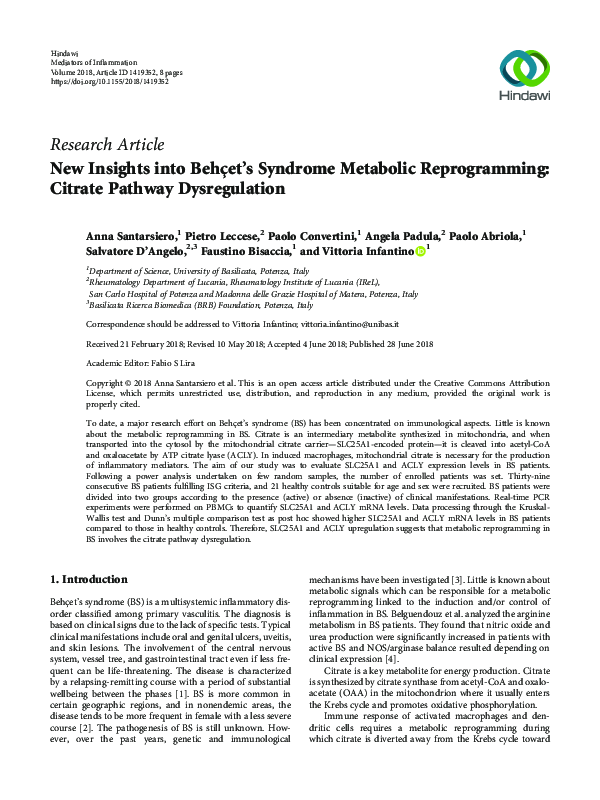 (PDF) New Insights into Behçet’s Syndrome Metabolic Reprogramming ...