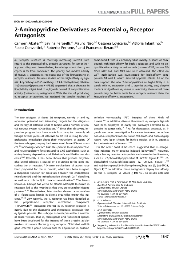 (PDF) 2‐Aminopyridine Derivatives as Potential σ2 Receptor Antagonists
