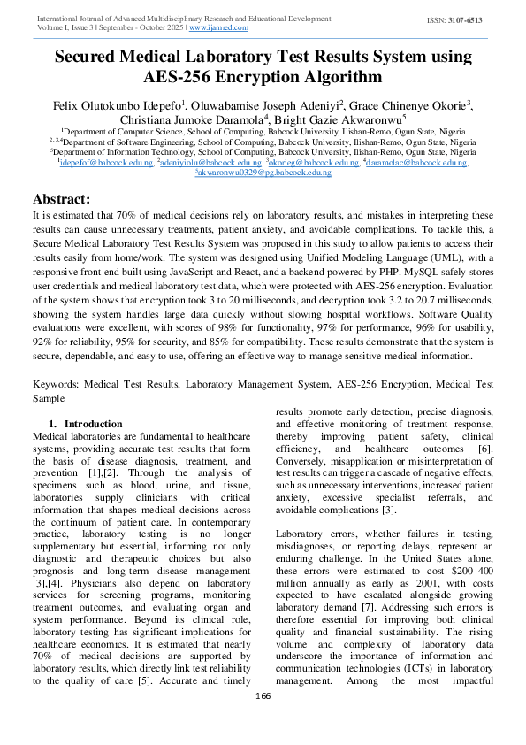 (PDF) Secured Medical Laboratory Test Results System using AES-256 ...