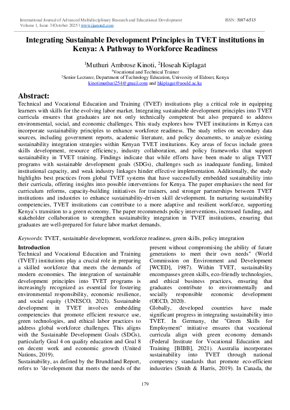 (PDF) Integrating Sustainable Development Principles in TVET ...