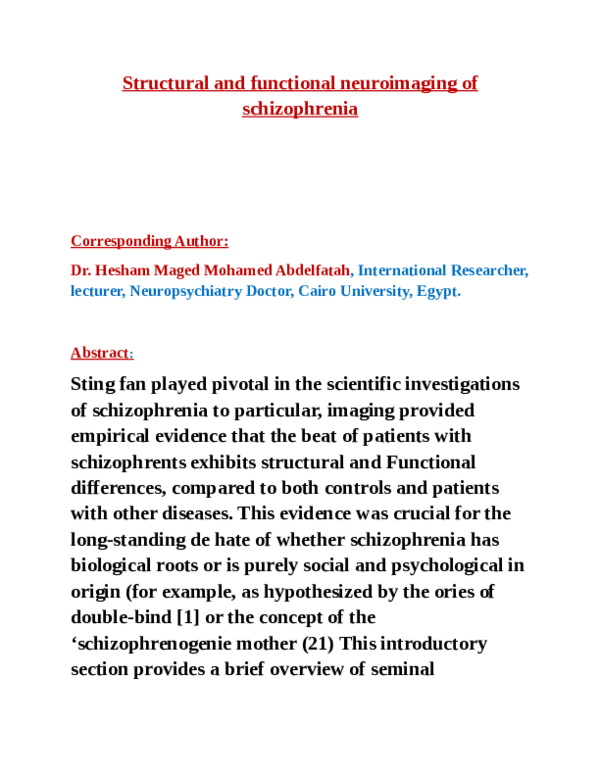 (PDF) Structural and functional neuroimaging of schizophrenia
