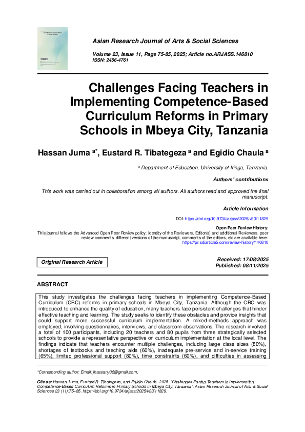(PDF) Challenges Facing Teachers in Implementing Competence-Based ...