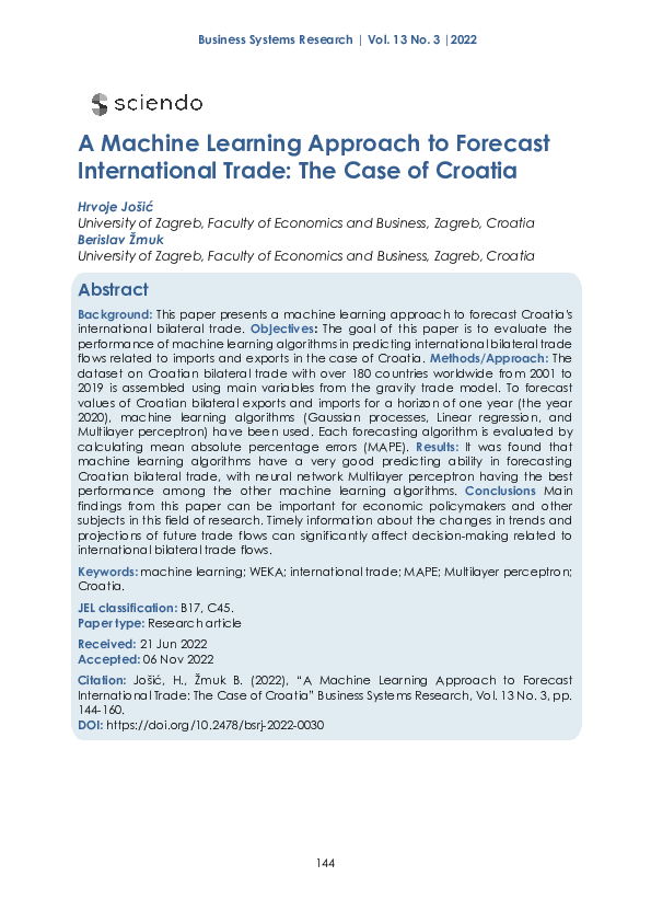 (PDF) A Machine Learning Approach to Forecast International Trade: The ...
