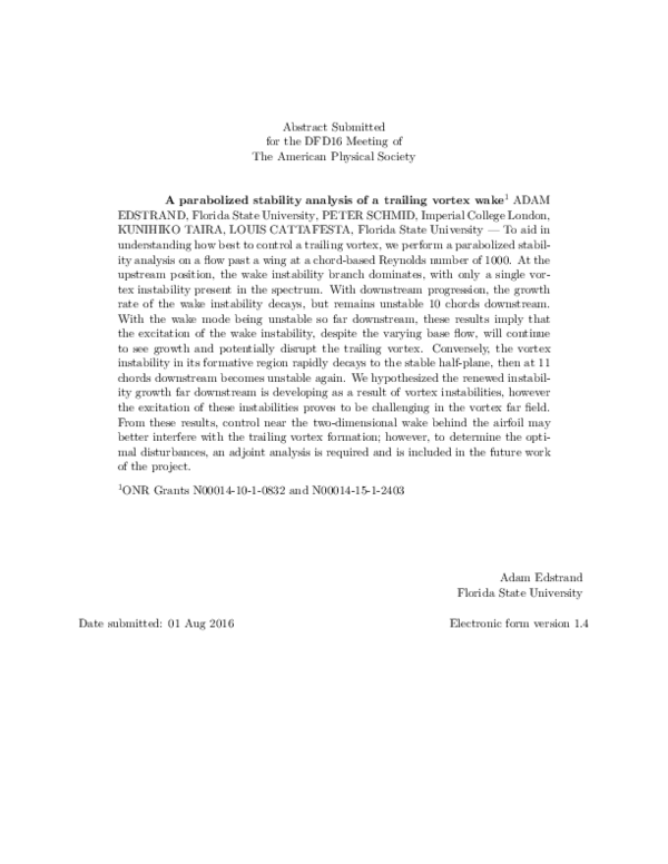 (PDF) A parabolized stability analysis of a trailing vortex wake