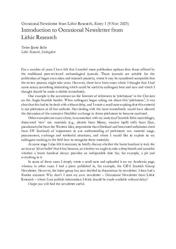 (PDF) Occasional Newsletter from Lithic Research 1 - Introduction