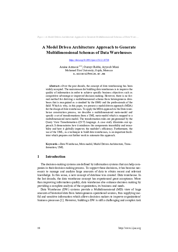 (PDF) A Model Driven Architecture Approach to Generate Multidimensional ...