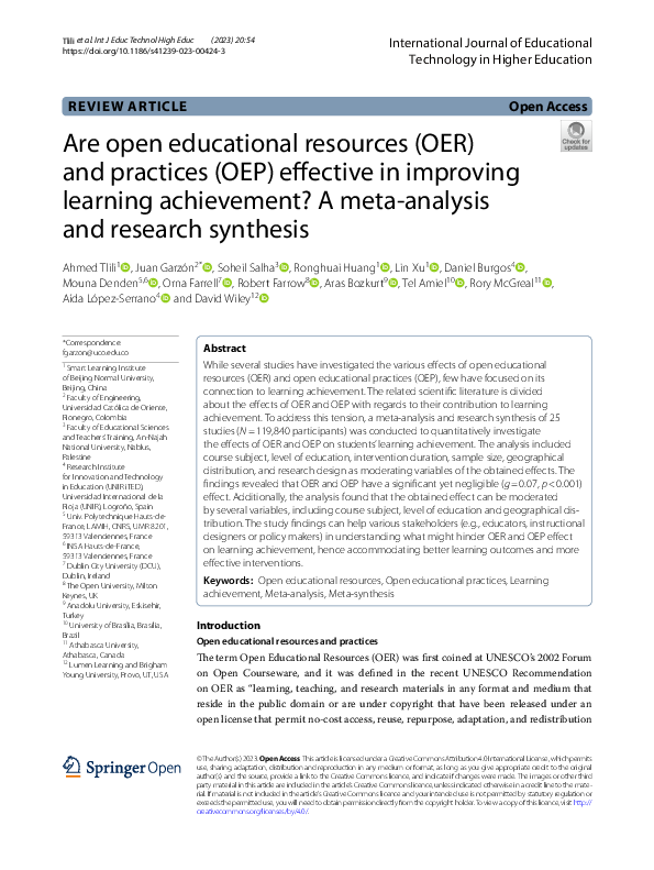 (PDF) Are open educational resources (OER) and practices (OEP ...