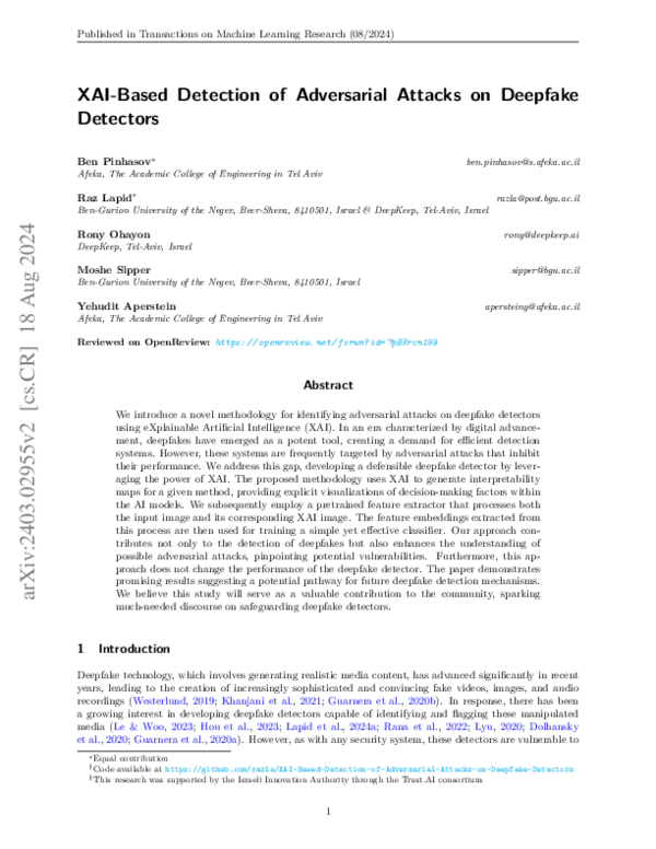 (PDF) XAI-Based Detection of Adversarial Attacks on Deepfake Detectors