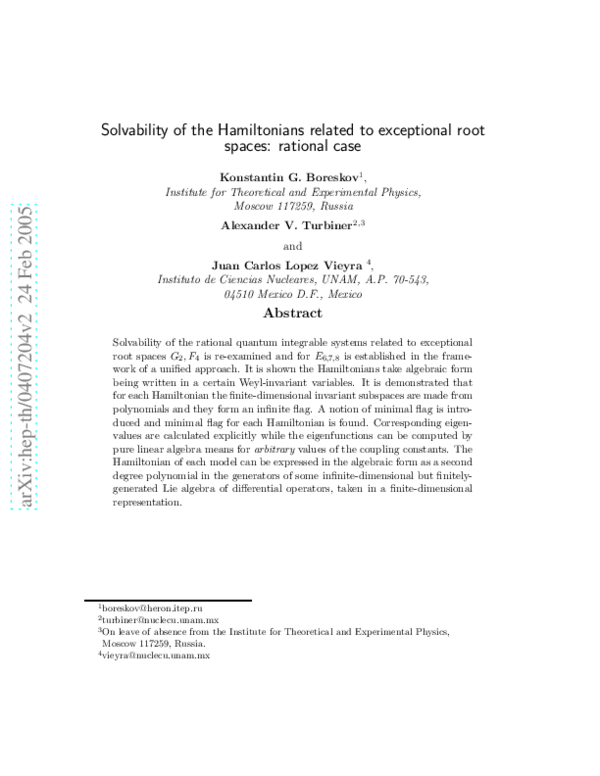 (PDF) Solvability of the Hamiltonians Related to Exceptional Root ...